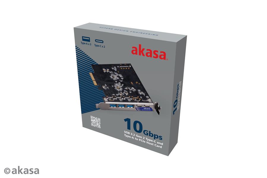 Akasa 10Gbps USB 3 2 Gen 2 Type-C and Type-A to PCIe Host Card 3 x A 2 x C 