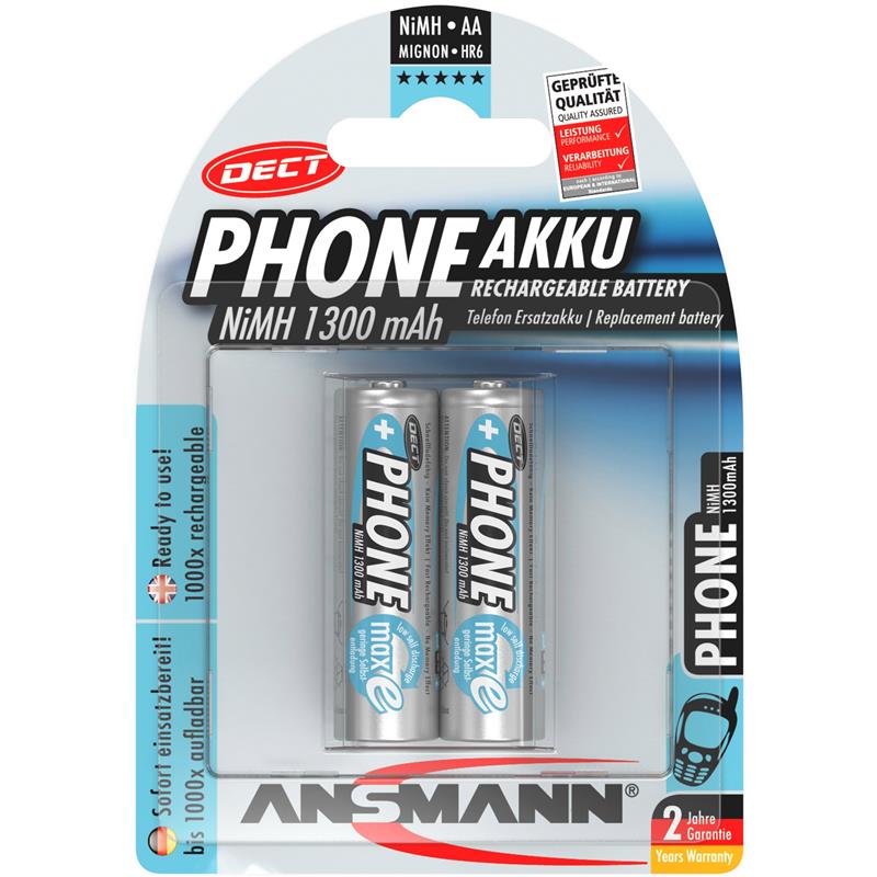 Ansmann Phone DECT NiMH battery AA 1300 mAh 2 pcs package 5030802 