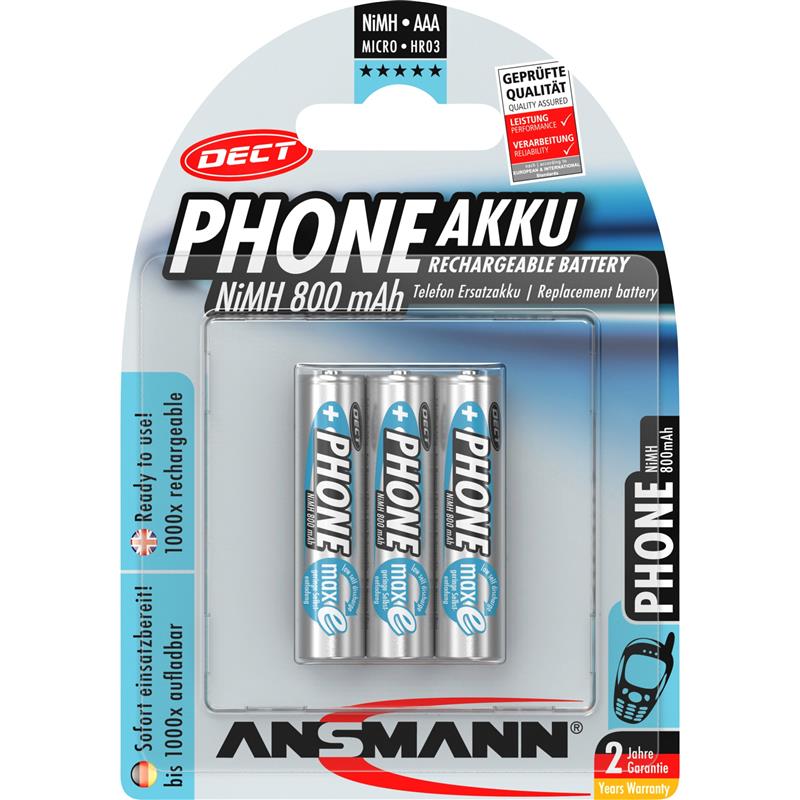 ANSMANN 5030142 NiMH rechargeable battery Micro AAA Phone DECT 800mAh 3-pack
