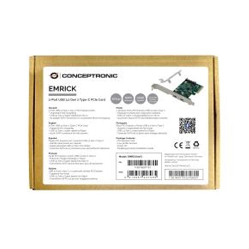 Conceptronic EMRICK 2-Port USB 3 2 Gen 2 Type-C PCIe Card PCIe USB 3 2 Gen 2 3 1 Gen 2 