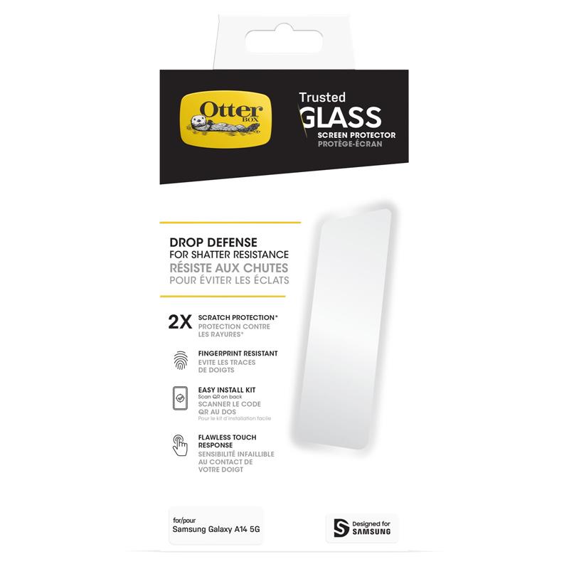 OtterBox Trusted Glass-screenprotector voor Galaxy A14 5G / Galaxy A14, gehard glas, x2 krasbescherming, bescherming tegen vallen en splinters