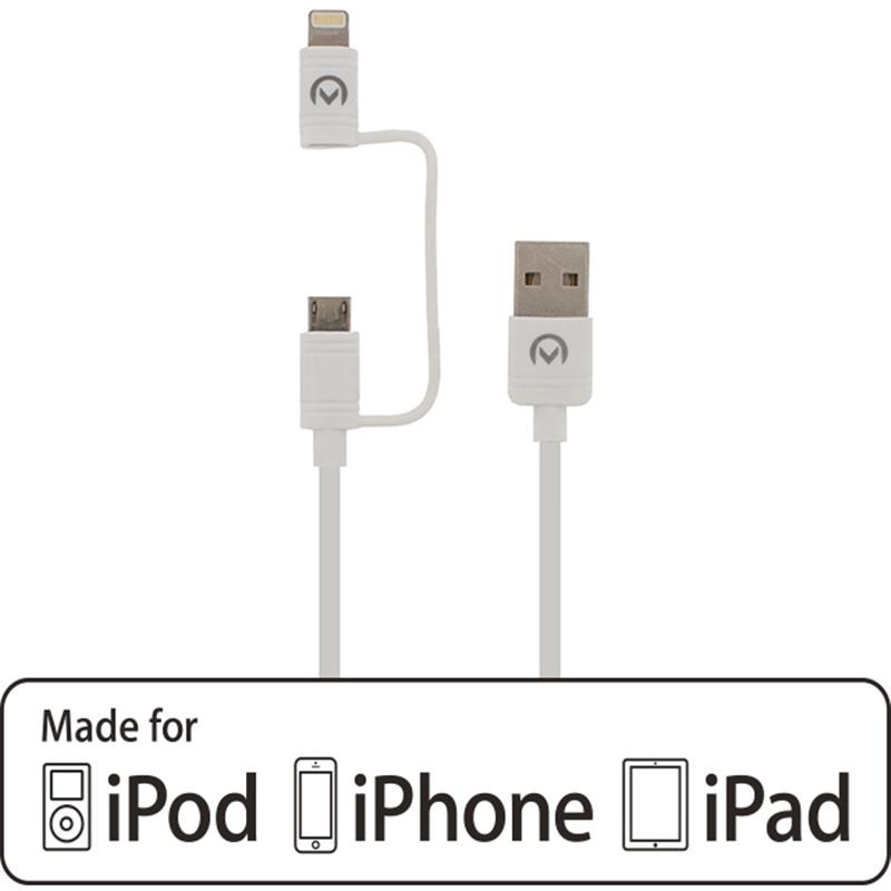 Mobilize 2in1 Cable USB to Apple MFi Lightning or Micro USB 1 5m White
