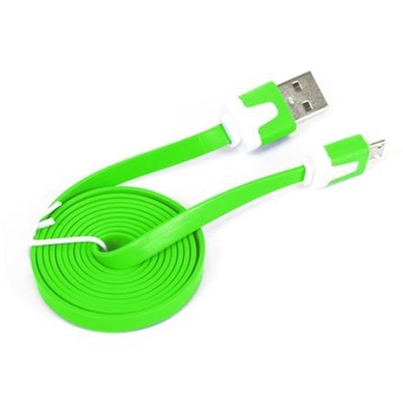 OMEGA USB 2 0 FLAT CABLE microUSB for smartphones tablets 1M GREEN 41858