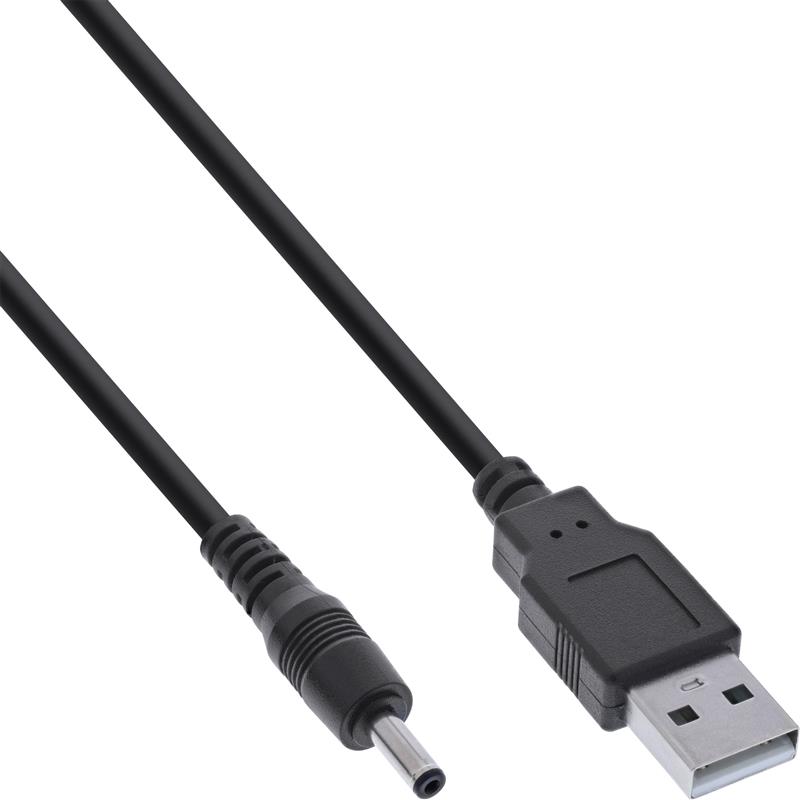 InLine USB DC power adapter cable USB A male plug to DC plug 3 5x1 35mm black 2m