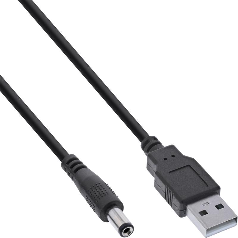 InLine USB DC power adapter cable USB A male plug to DC plug 5 5x2 10mm black 1m