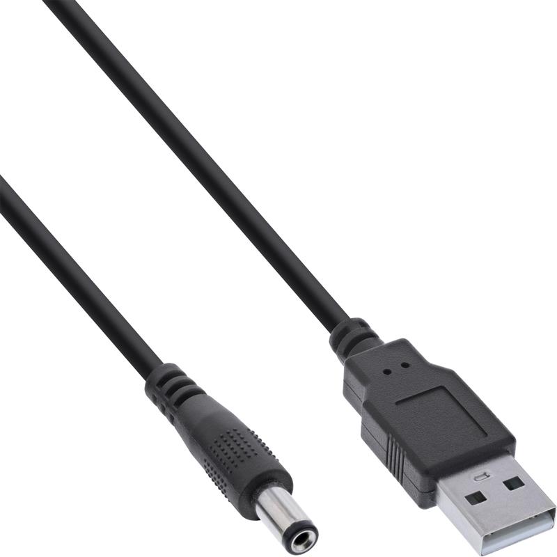 InLine USB DC power adapter cable USB A male plug to DC plug 5 5x2 50mm black 1m