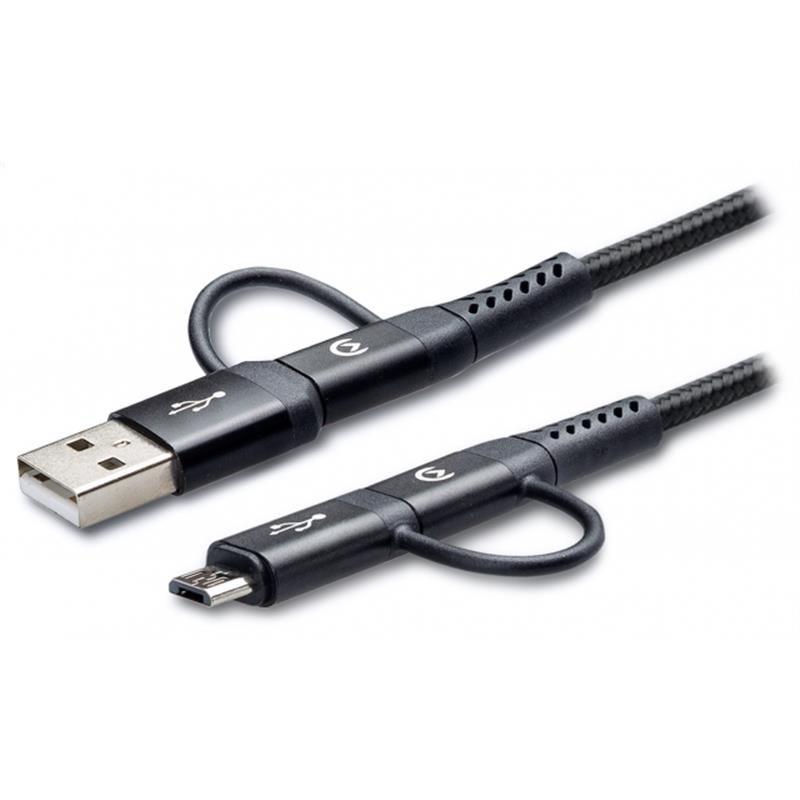 Mobilize Strong Nylon Cable 4in1 USB USB-C to Micro USB USB-C 1 5m Black