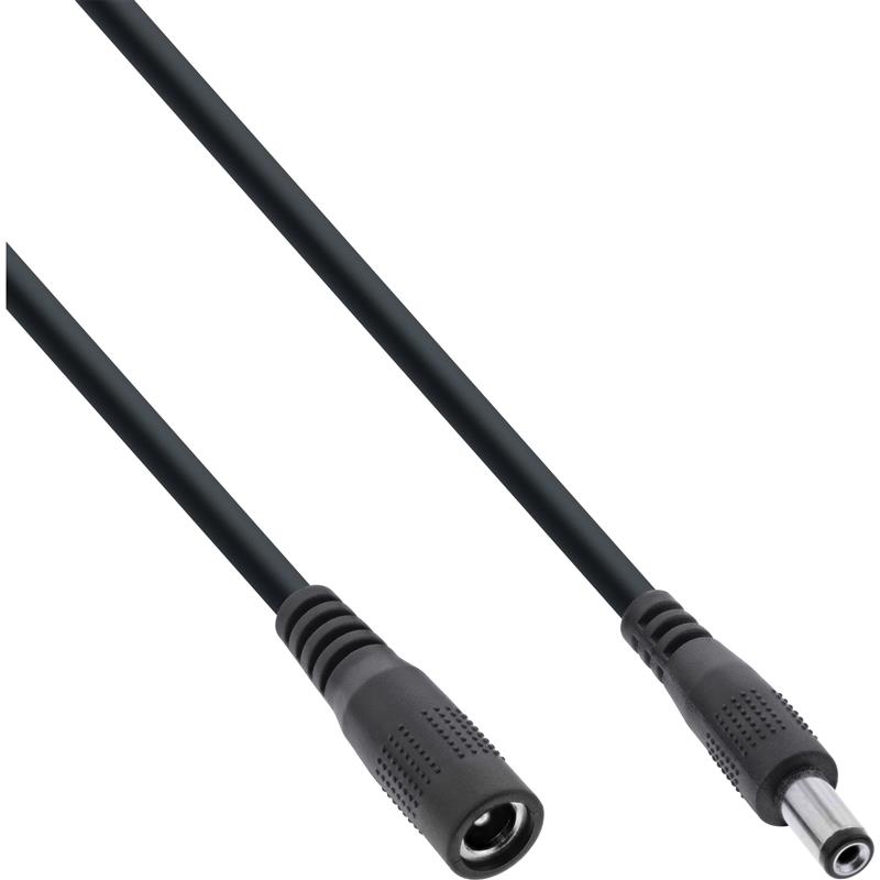 InLine DC extension cable DC plug male female 5 5x2 1mm AWG 18 black 3m