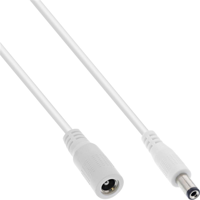 InLine DC extension cable DC plug male female 5 5x2 5mm AWG 18 white 2m