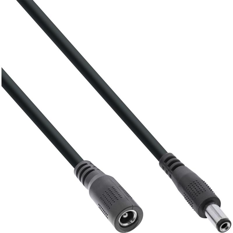 InLine DC extension cable DC plug male female 5 5x2 5mm AWG 18 black 2m