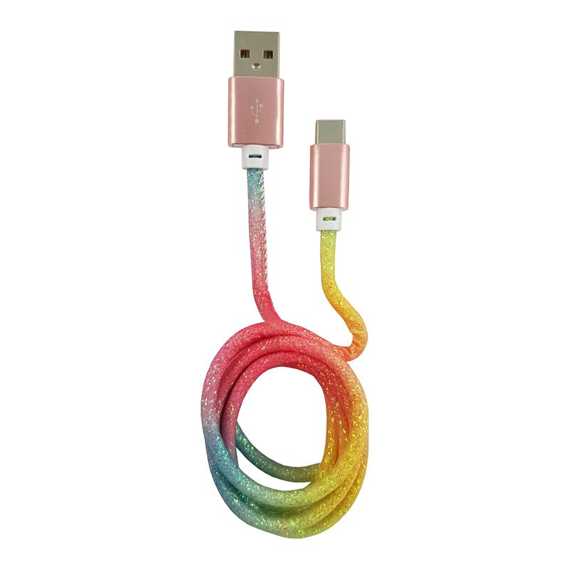 LC-Power LC-C-USB-TYPE-C-1M-3 USB A to USB Type-C cable rainbow glitter 1m