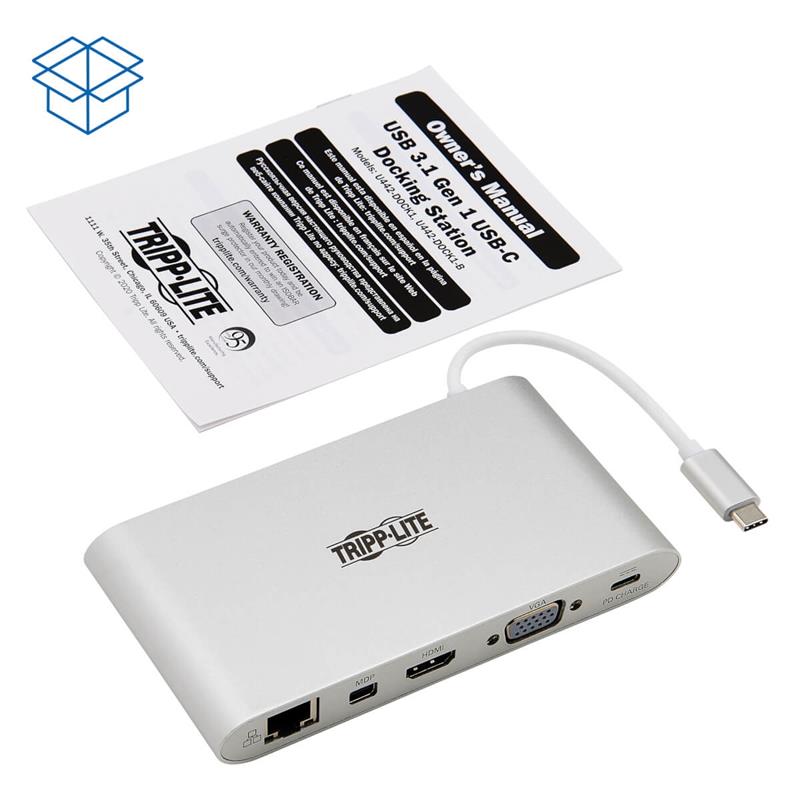 Tripp Lite U442-DOCK1 notebook dock & poortreplicator Bedraad USB 3.2 Gen 1 (3.1 Gen 1) Type-C Zilver