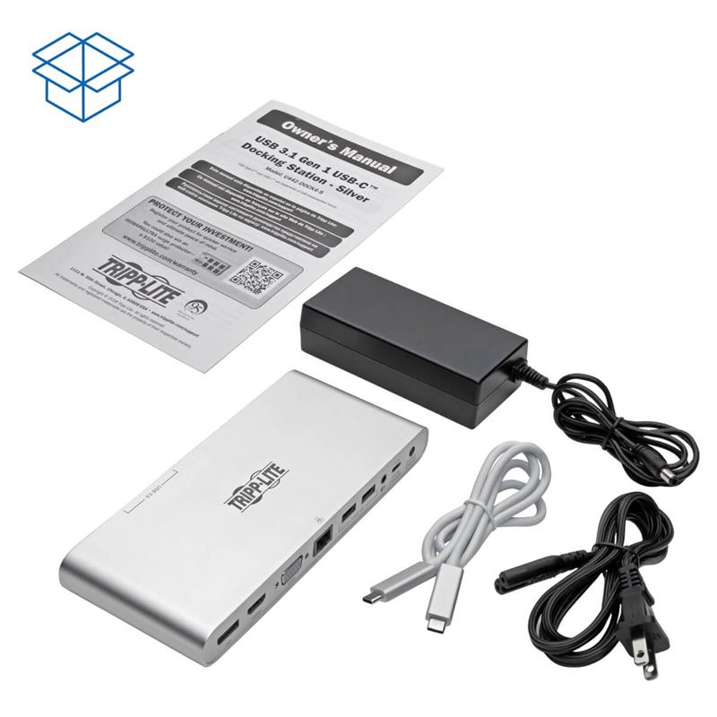 Tripp Lite U442-DOCK4-S notebook dock & poortreplicator Bedraad USB 3.2 Gen 2 (3.1 Gen 2) Type-C Zilver