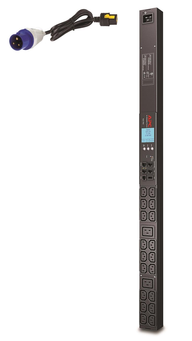 APC Rack PDU, Metered, ZeroU, 16A, 230V, (18x) C13 & (2x) C19, IEC 309 16A stekker