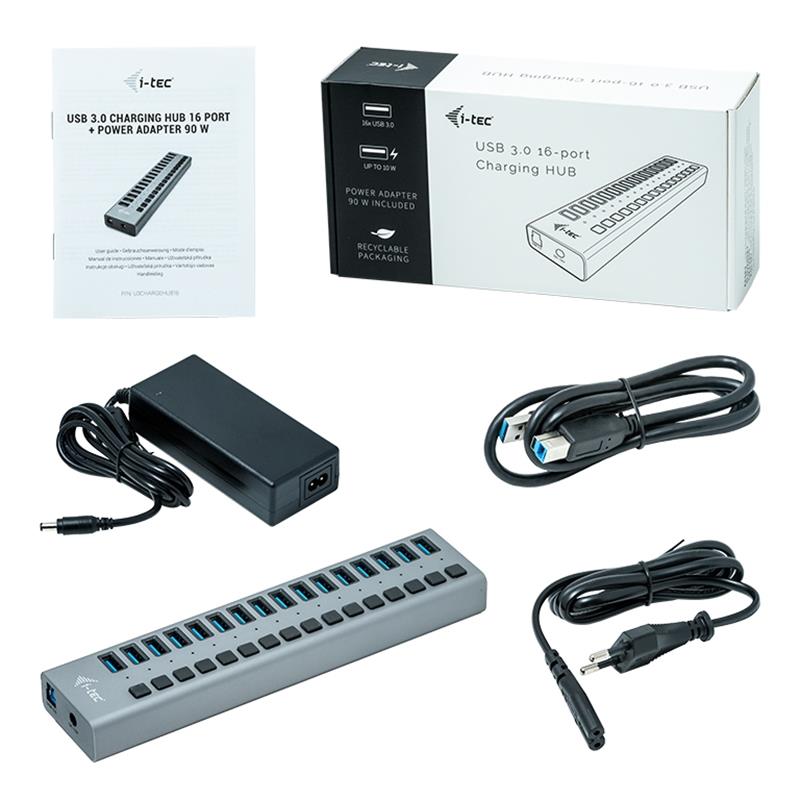i-tec USB 3.0 Charging HUB 16port + Power Adapter 90 W