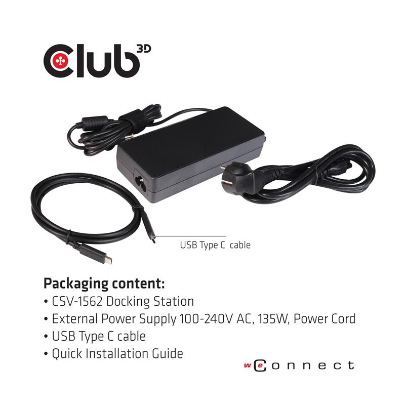 CLUB3D Type-C Universeel (2x 4K60Hz +1x 4K30Hz), oplaad Docking Station 60W DisplayLink® gecertificeerd en DP alt modus - kensington lock