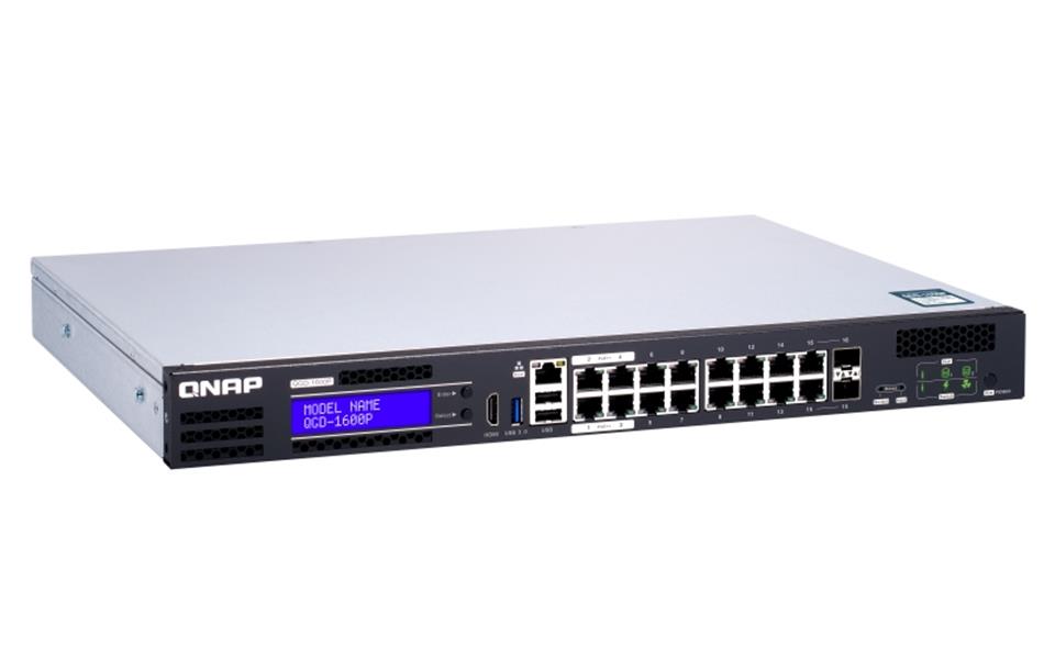 QNAP QGD-1600P Managed Gigabit Ethernet (10/100/1000) Power over Ethernet (PoE) 1U Zwart, Grijs