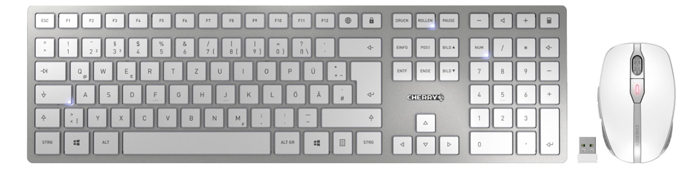 CHERRY DW 9000 SLIM toetsenbord RF-draadloos + Bluetooth AZERTY Belgisch Wit