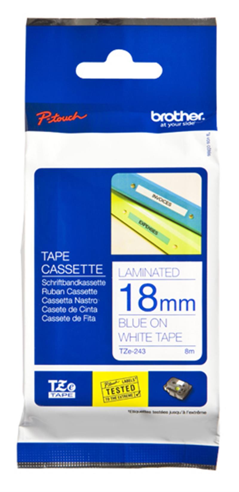 Brother TZE-243 labelprinter-tape Blauw op wit