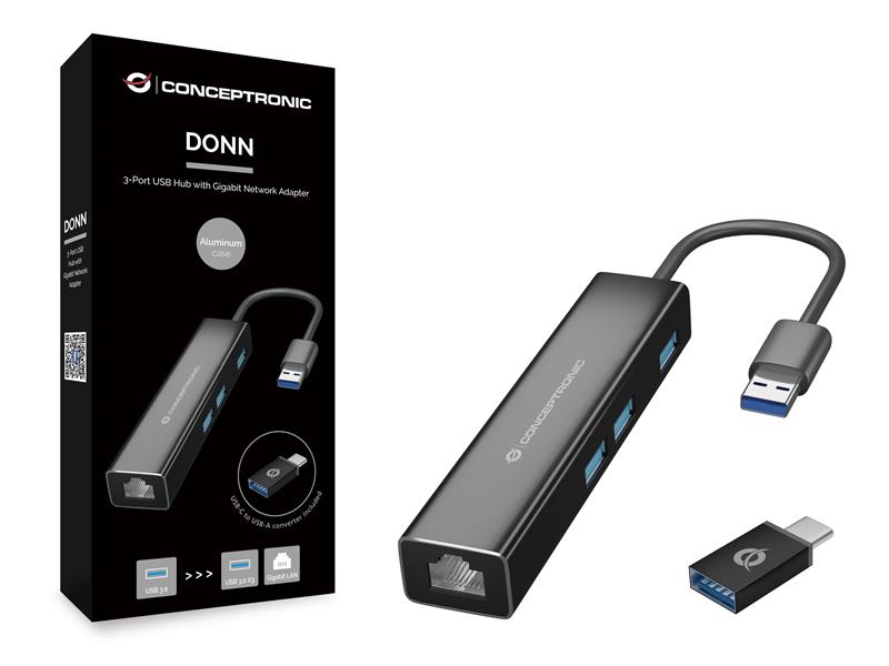 Conceptronic DONN07BA interface hub USB 3.2 Gen 1 (3.1 Gen 1) Type-A 5000 Mbit/s Zwart