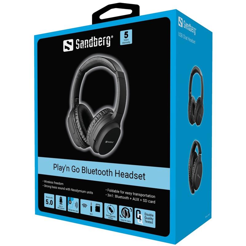 Sandberg Playn Go Bluetooth Headset Bedraad en draadloos Hoofdband Oproepen/muziek Micro-USB Zwart