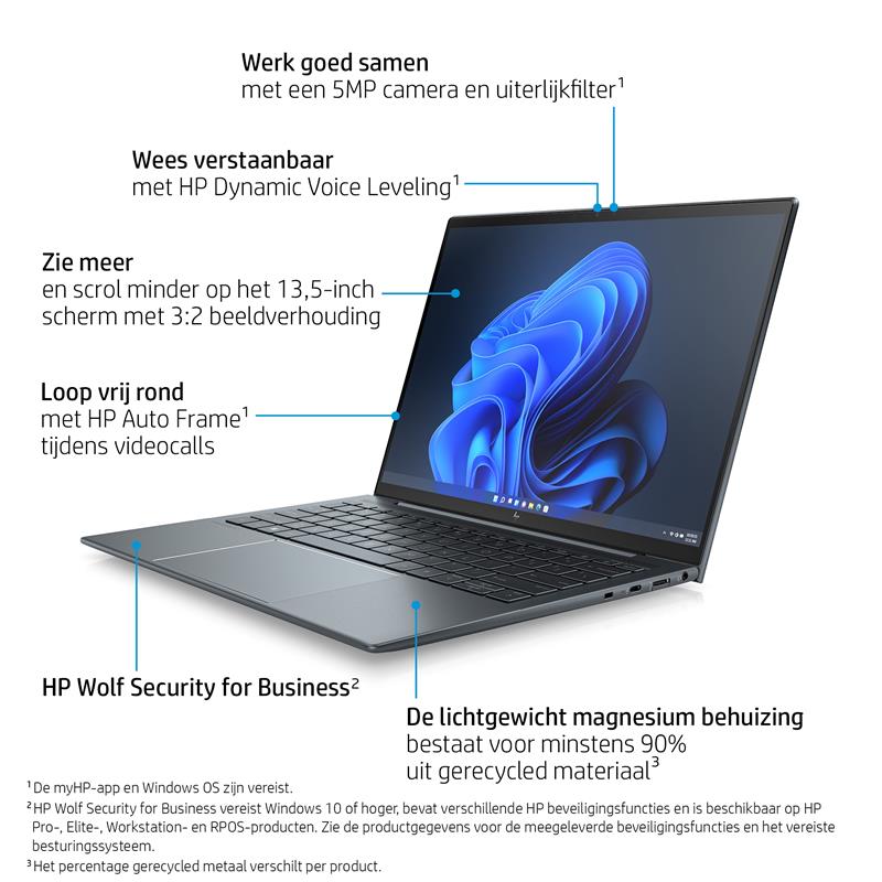 HP Elite Dragonfly 13.5 G3 Notebook 34,3 cm (13.5"") Touchscreen WUXGA+ Intel® Core™ i7 16 GB LPDDR5-SDRAM 512 GB SSD Wi-Fi 6E (802.11ax) Windows 10 P