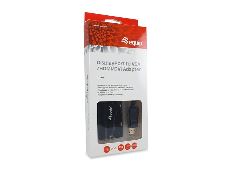 Equip 133441 video kabel adapter 0,24 m DisplayPort DVI-D + VGA (D-Sub) + HDMI Zwart