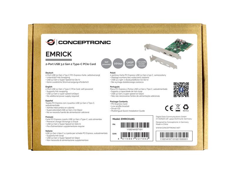 Conceptronic EMRICK08G interfacekaart/-adapter Intern USB 3.2 Gen 2 (3.1 Gen 2)