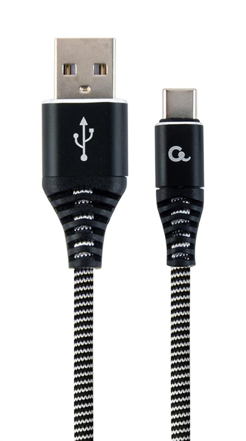 Premium USB Type-C laad- datakabel katoen 1 m zwart wit