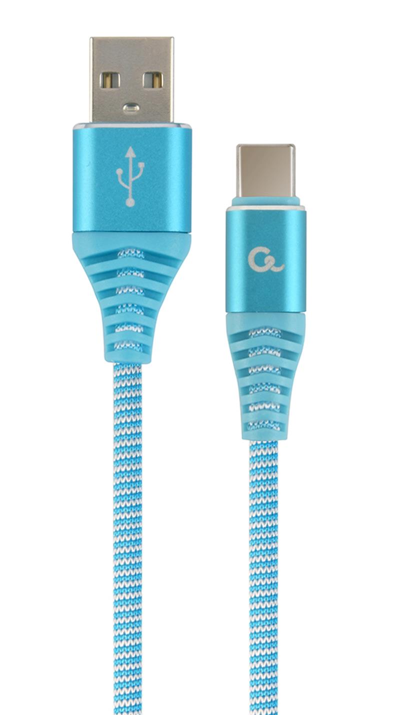 Premium USB Type-C laad- datakabel katoen 1 m turquoise wit