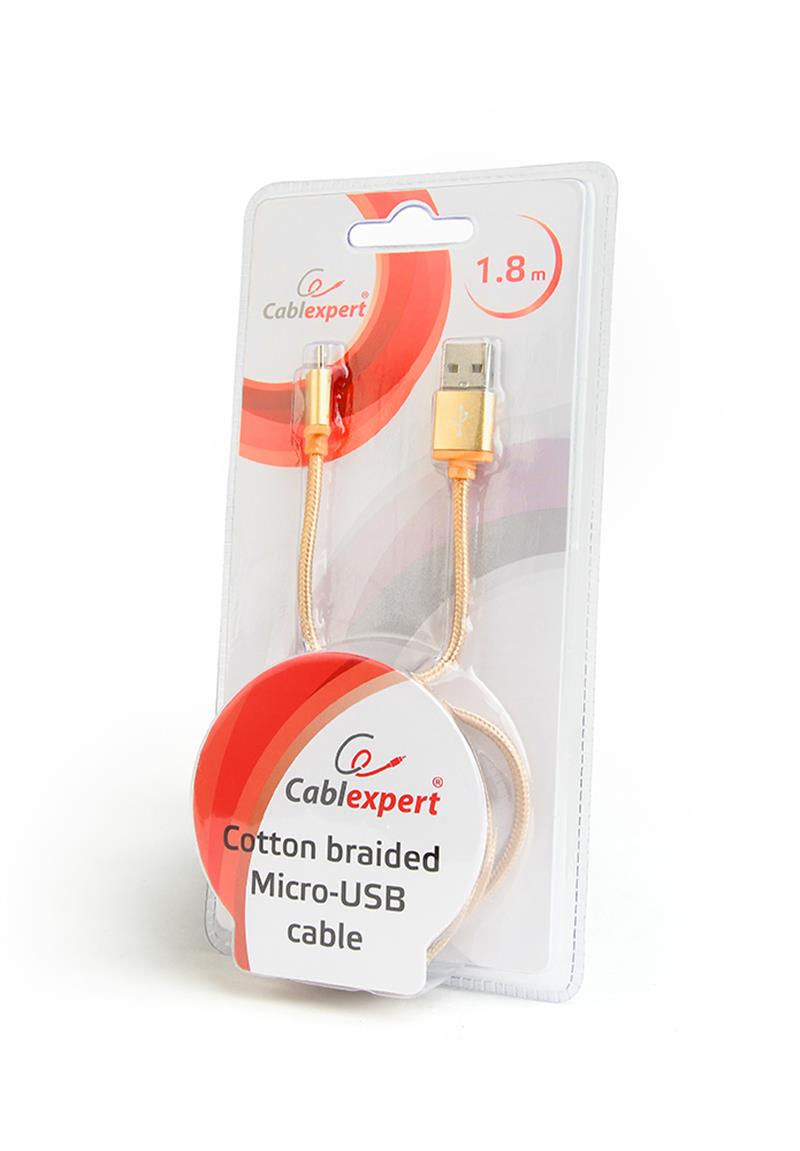Micro-USB kabel katoen 1 8 meter goud Blister