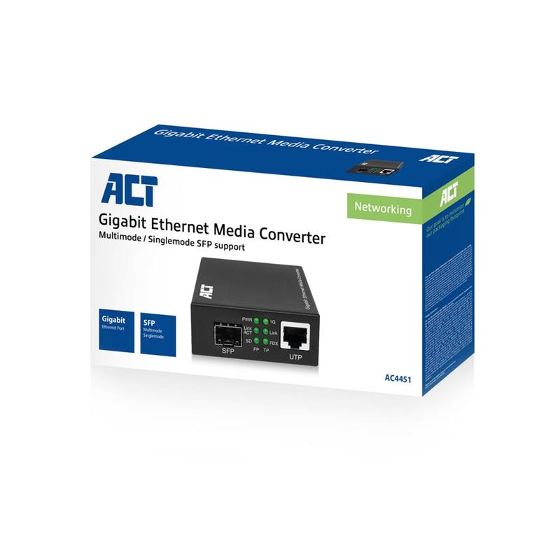 ACT AC4451 netwerk media converter 1000 Mbit/s Multimode, Single-mode Zwart