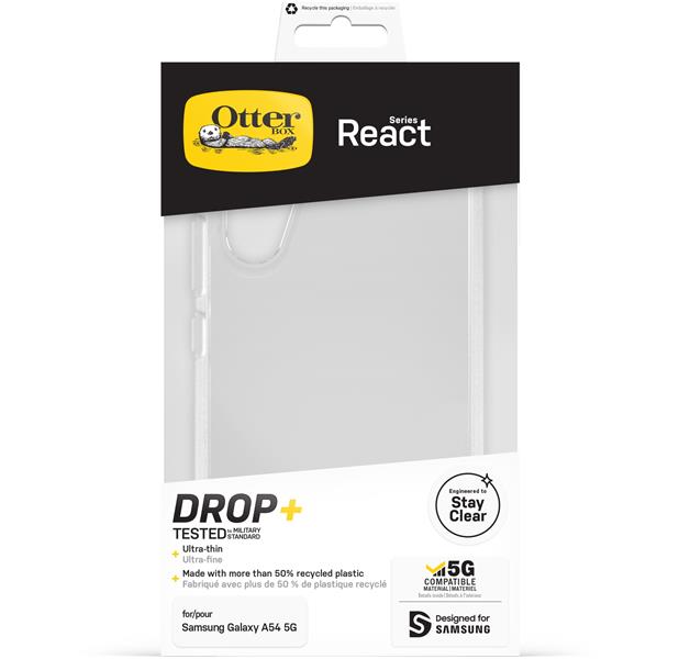 OtterBox React-hoesje voor Galaxy A54 5G, schokbestendig, valbestendig, ultradun, beschermende, getest volgens militaire standaard, Antimicrobieel, Cl