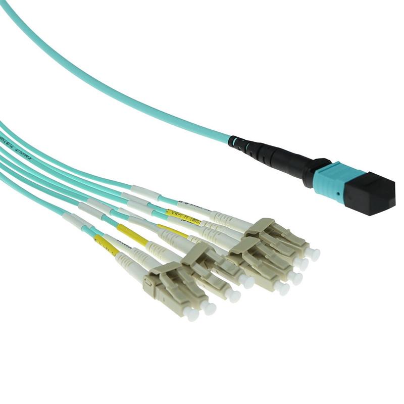 ACT RL7821 Glasvezel kabel 1 m MTP 8x LC OM3 Aqua-kleur