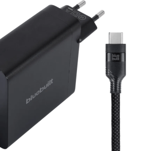 BlueBuilt 140W GaN Usb C Oplader Zwart + Usb C Kabel 240W 2m Nylon Zwart