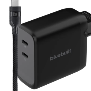 BlueBuilt 100W GaN Oplader met 2 Usb C Poorten Zwart + BlueBuilt Usb C Kabel 240W 2m Nylon