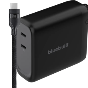BlueBuilt 140W GaN Oplader met 2 Usb C Poorten Zwart + BlueBuilt Usb C Kabel 240W 2m Nylon